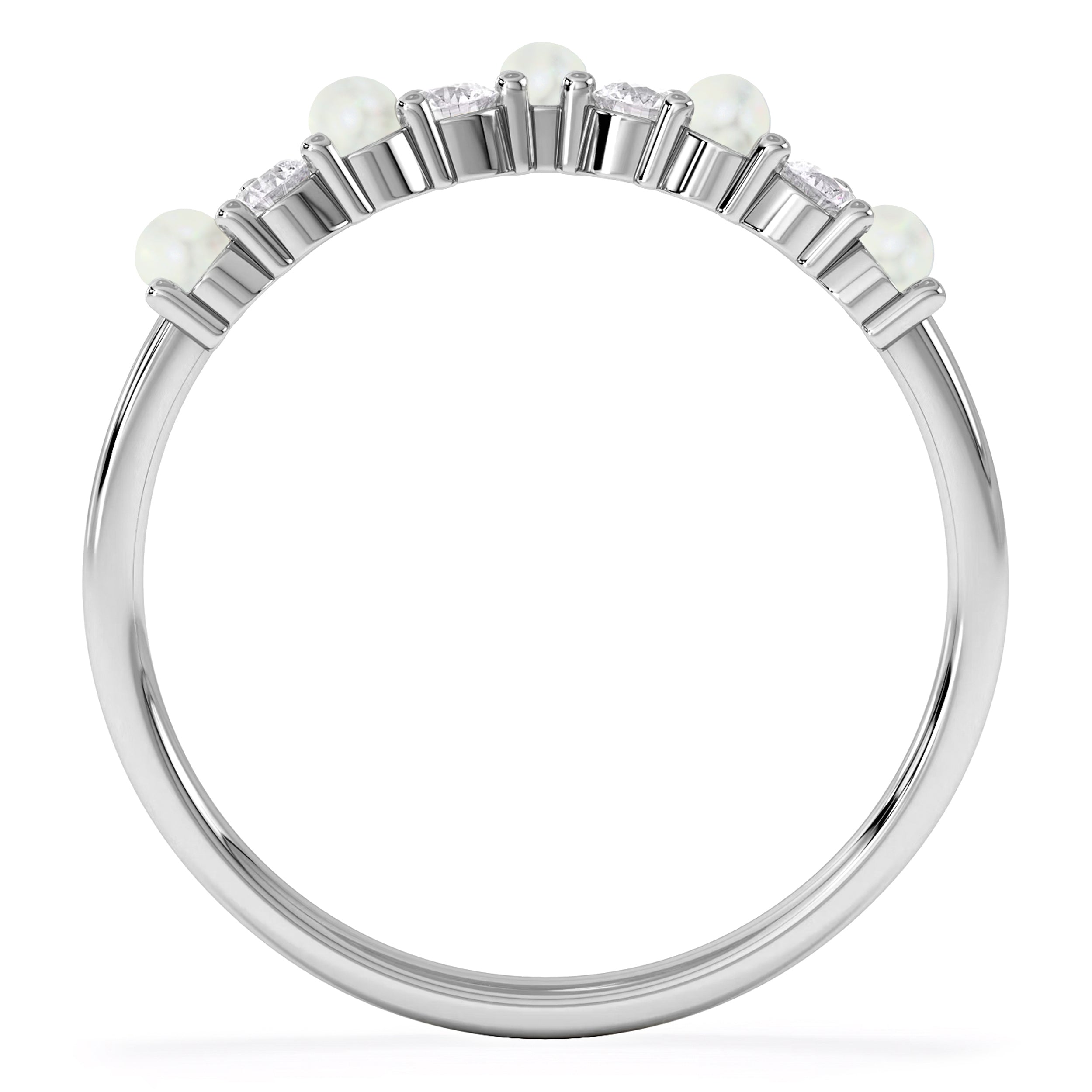 Opal and Lab Diamond Wishbone Ring in 9K White Gold